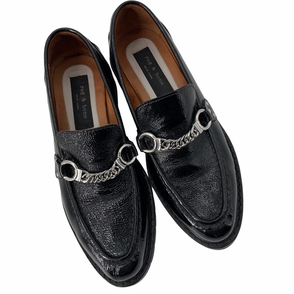 rag & bone Shoes - Rag & Bone Black Patent Leather Chain Loafers